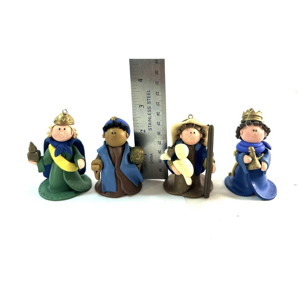 Vintage 2004 BAF Polymer Clay Nativity Ornament Set 7 Pc Felt Manger Box - Picture 5 of 11